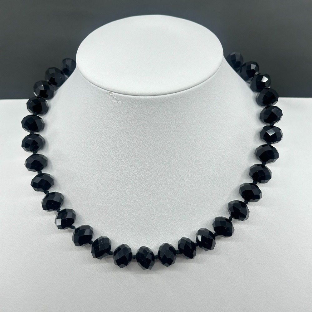 Black Faceted Beaded Necklace Chunky Gothic Statement Adjustable Collar Gift
